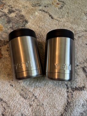 Yeti Silver and Black Stainless Steel Can Insulators - Twin Pack